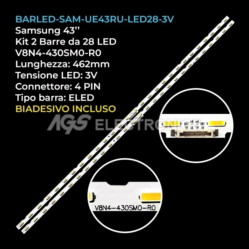 kit 2 barre LED retroilluminazione per Samsung 43 pollici modello UE43NU7400UXZT