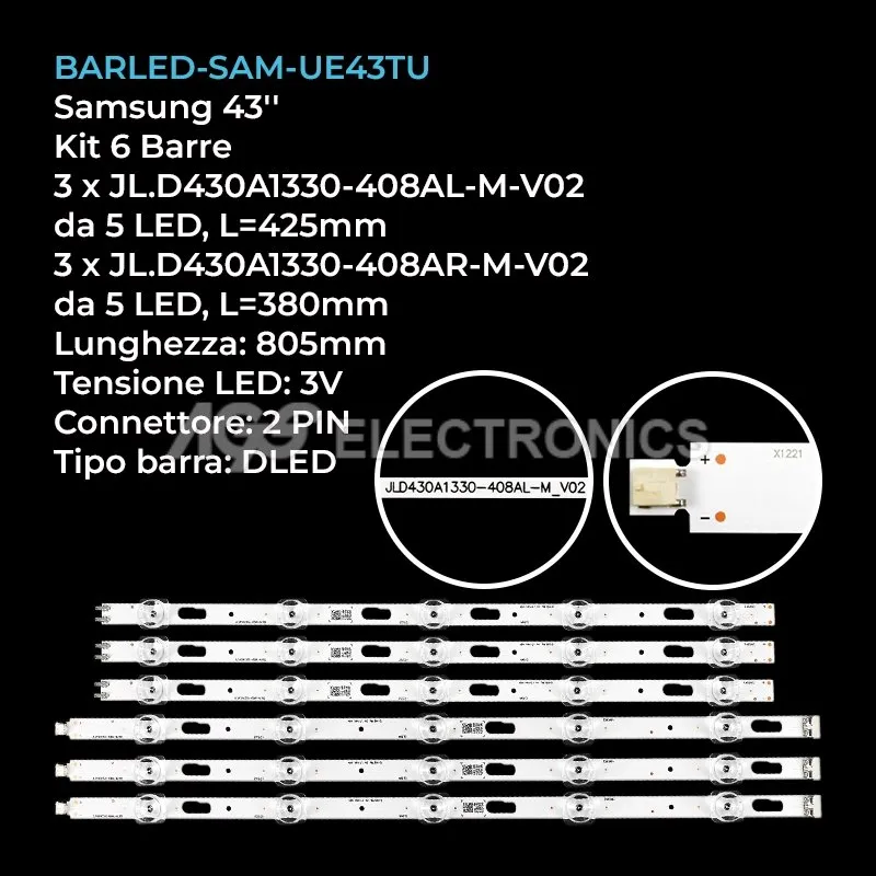 kit 6 barre LED retroilluminazione per Samsung 43 pollici pannello CYGT043HGAV2H