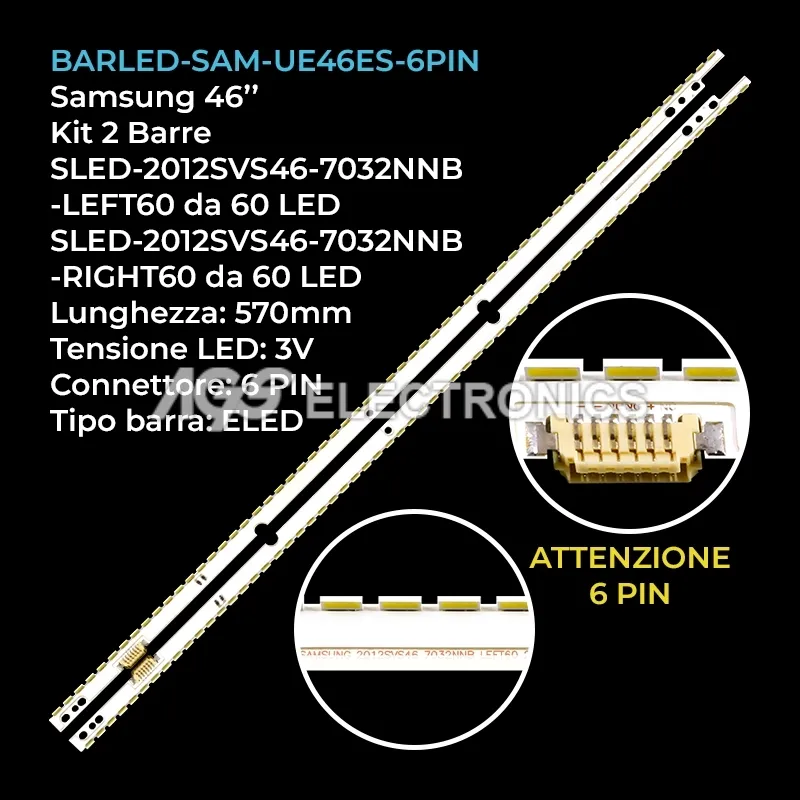 kit 2 barre LED retroilluminazione per Samsung 46 pollici modello UE46ES5500WXKZ