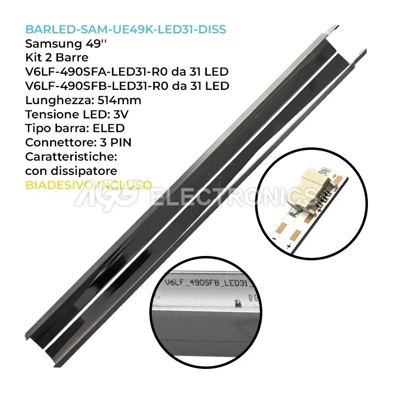 kit 2 barre LED retroilluminazione per Samsung 49 pollici modello UN49K5300AGXUG
