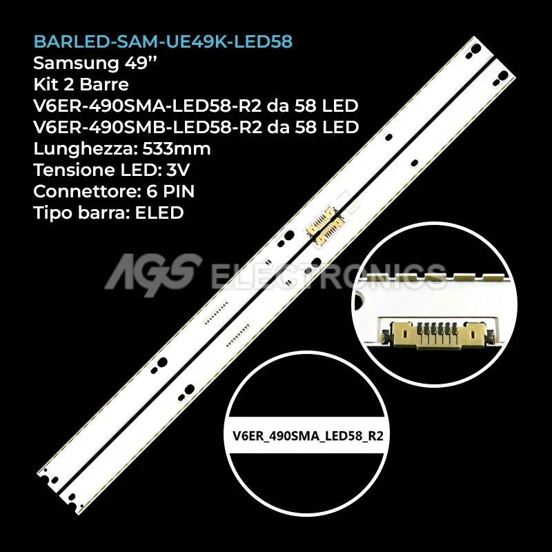 kit 2 barre LED retroilluminazione per Samsung 49 pollici modello UE49KU6670UXZT