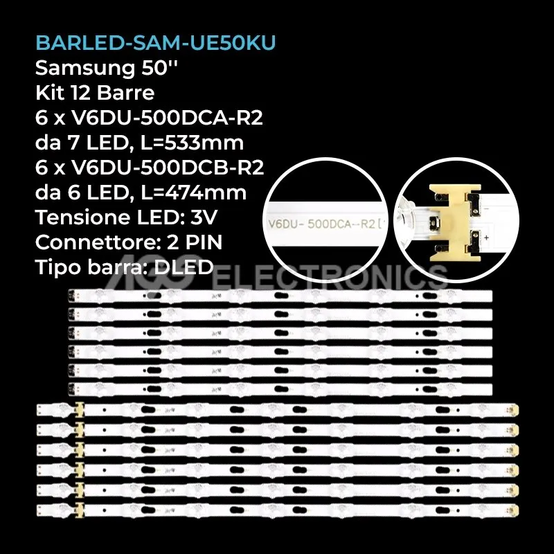 kit 12 barre LED retroilluminazione per Samsung 50 pollici modello UN50MU6070FXZA