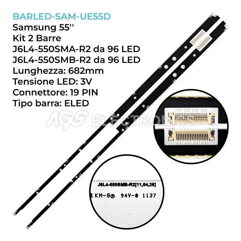 kit 2 barre LED retroilluminazione per Samsung 55 pollici modello LH55UEPLGCXY