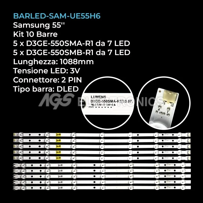 kit 10 barre LED retroilluminazione per Samsung 55 pollici modello UN55H6153AFXZX