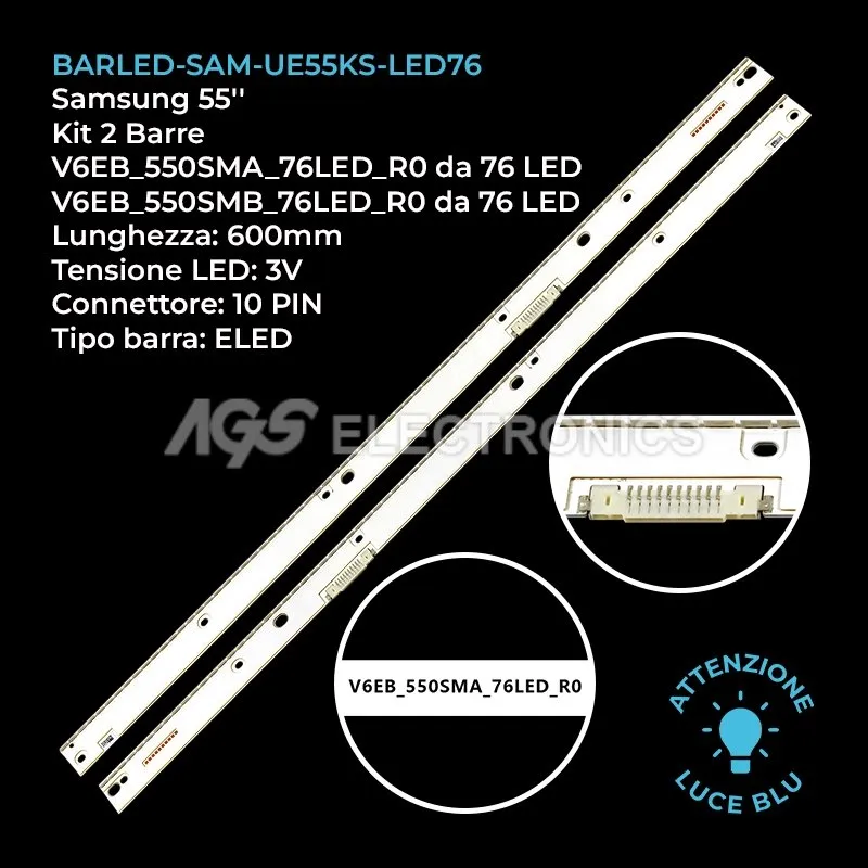 kit 2 barre LED retroilluminazione per Samsung 55 pollici modello UN55KS850DFXZA