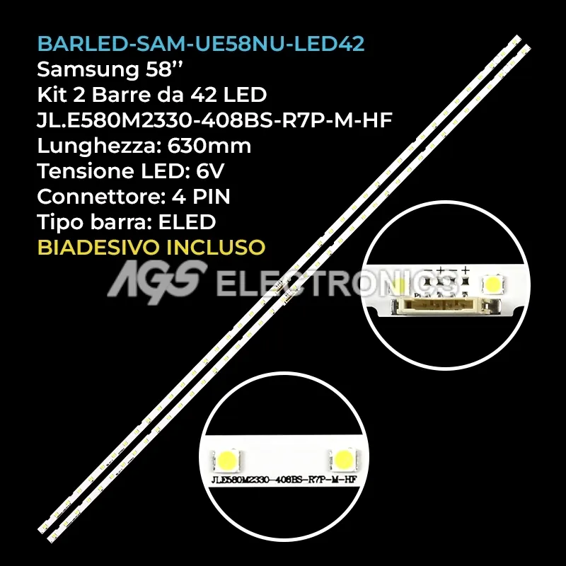 kit 2 barre LED retroilluminazione per Samsung 58 pollici modello UE58NU7100UXMI