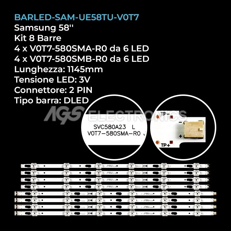 kit 8 barre LED retroilluminazione per Samsung 58 pollici modello UE58AU7100UXSQ