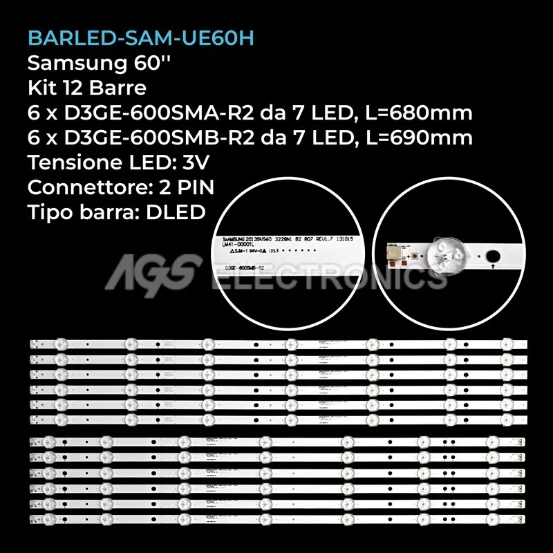 kit 12 barre LED retroilluminazione per Samsung 60 pollici modello UE60H6203