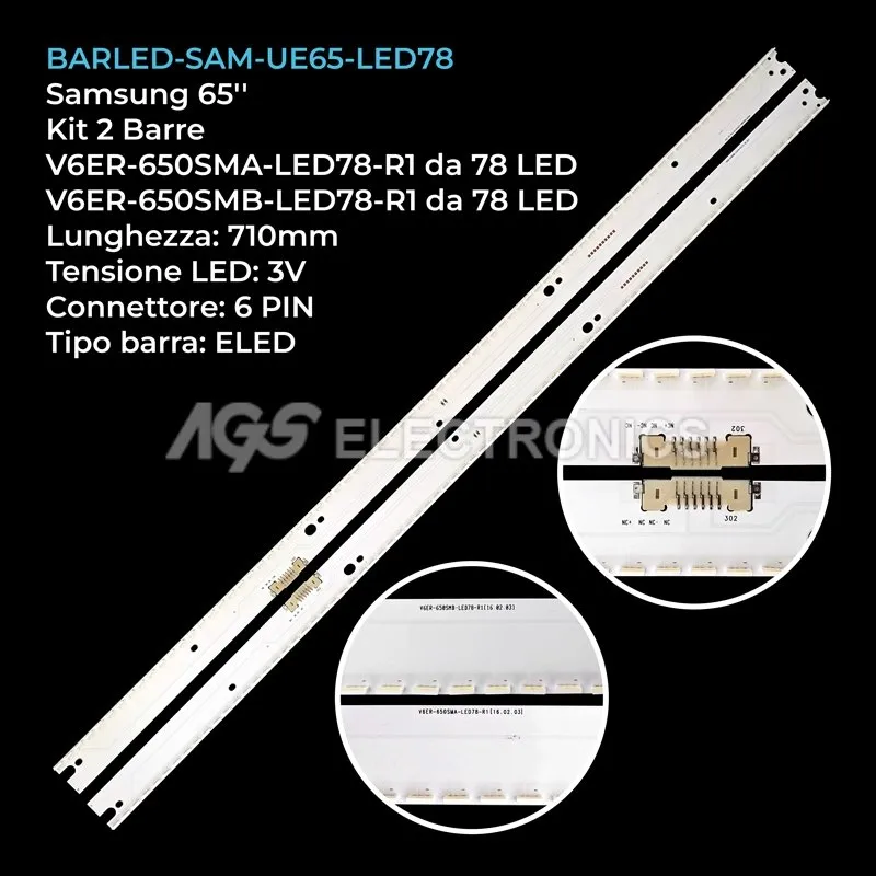 kit 2 barre LED retroilluminazione per Samsung 65 pollici modello UE65KU6400