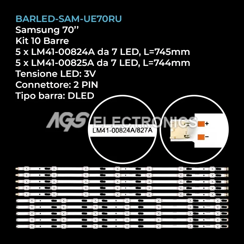 kit 10 barre LED retroilluminazione per Samsung 70 pollici modello UN70NU6070