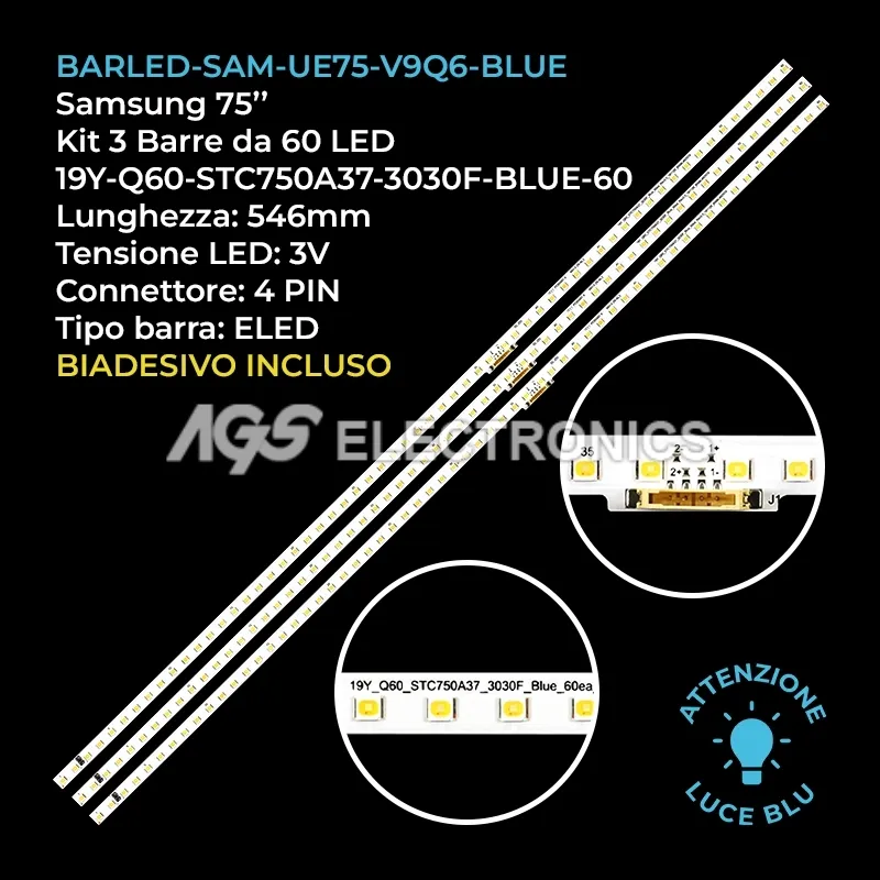 kit 3 barre LED retroilluminazione per Samsung 75 pollici pannello CYRR075FGLV1H