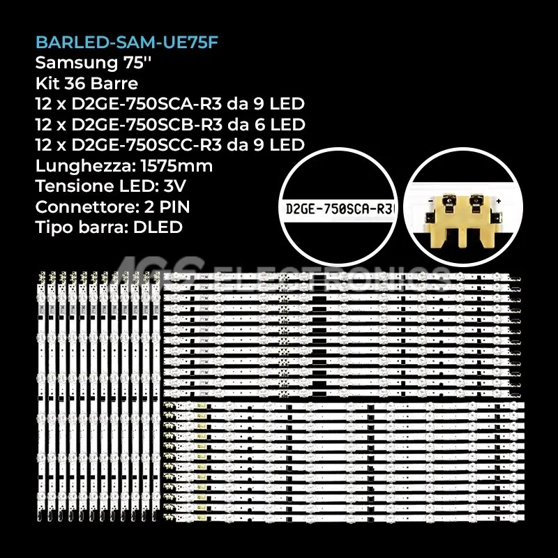 kit 36 barre LED retroilluminazione per Samsung 75 pollici modello UE75F6300AWXXN