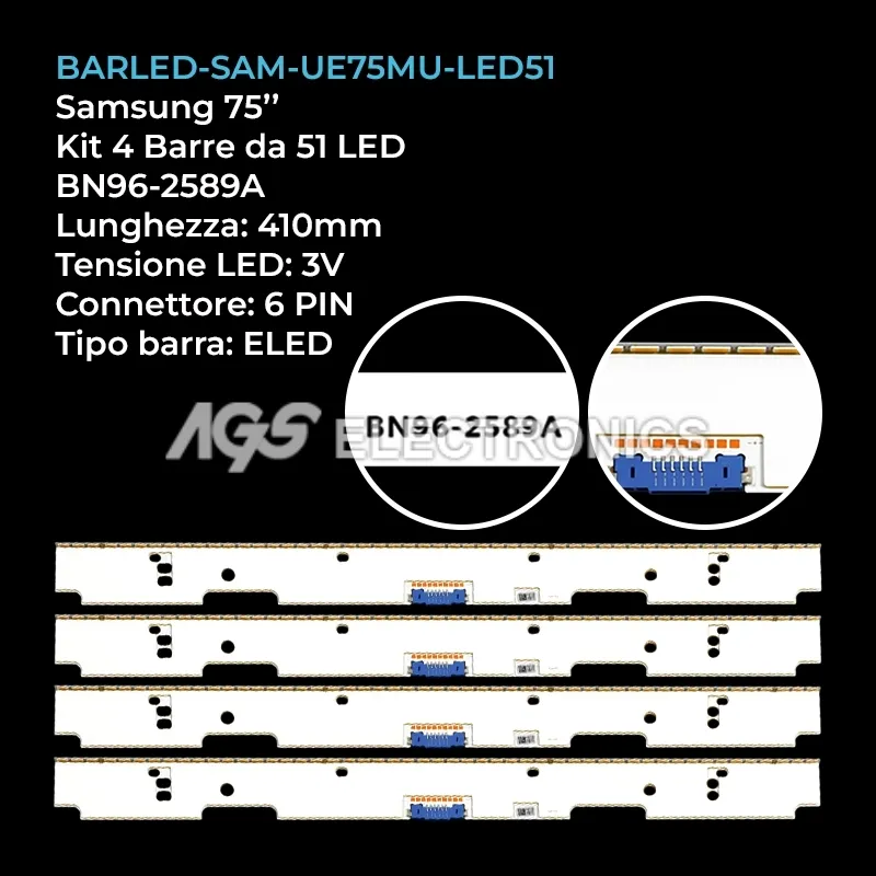 kit 4 barre LED retroilluminazione per Samsung 75 pollici modello UN75MU7000FXZX