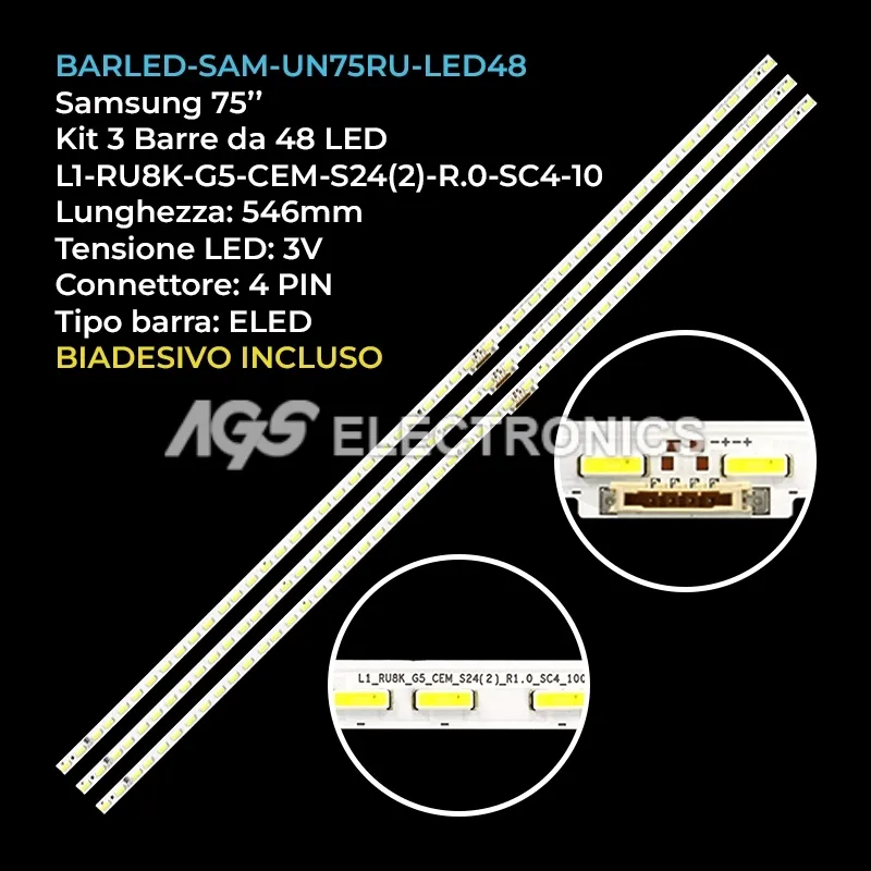 kit 3 barre LED retroilluminazione per Samsung 75 pollici modello LH75QMREBGCXZA