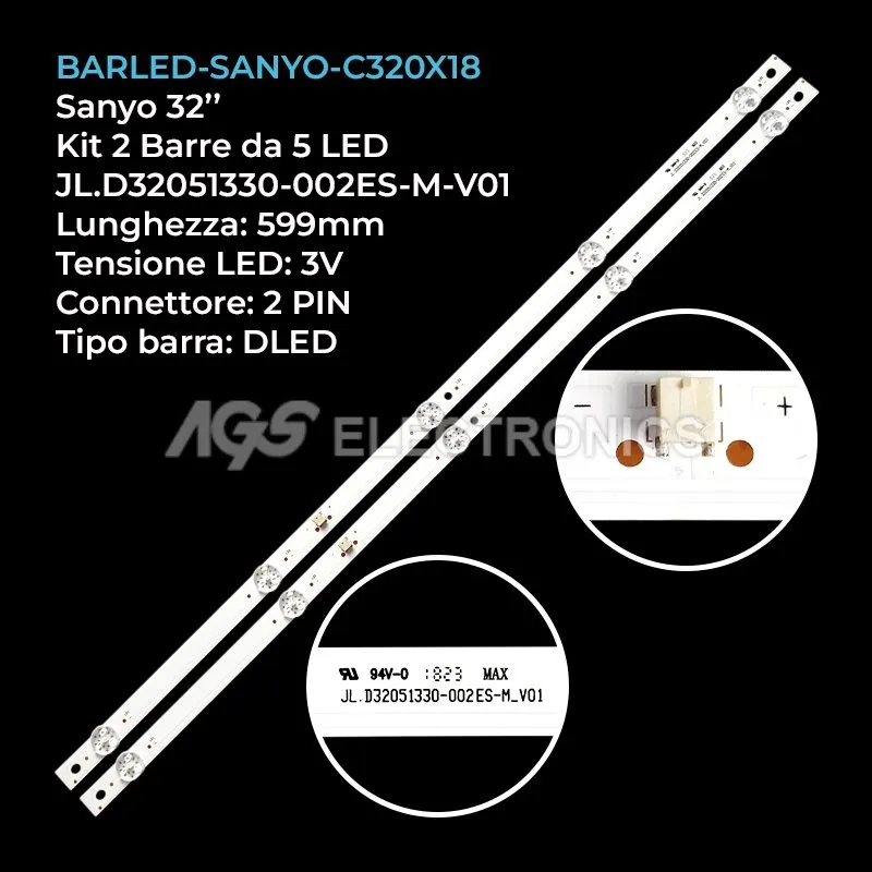 kit 2 barre LED retroilluminazione per United 32 pollici modello LED32H60