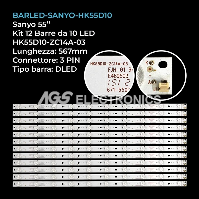 kit 12 barre LED retroilluminazione per Haier 55 pollici modello LE55B7000