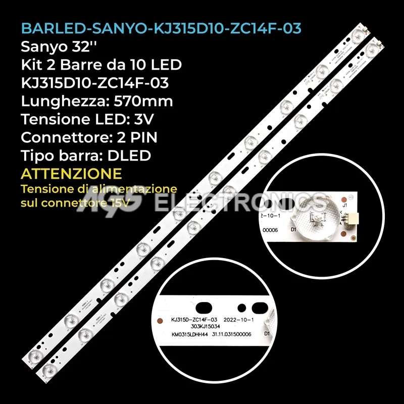 kit 2 barre LED retroilluminazione per Jameson 32 pollici modello JS32100