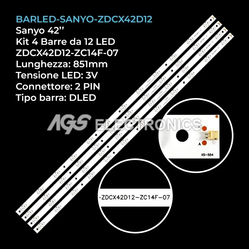 kit 4 barre LED retroilluminazione per Sanyo 42 pollici modello LE106S15SM