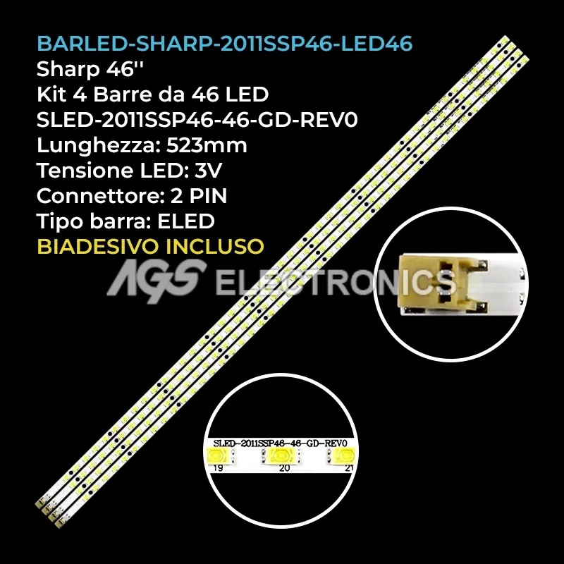 kit 4 barre LED retroilluminazione per Sharp 46 pollici modello LK460D3LB93