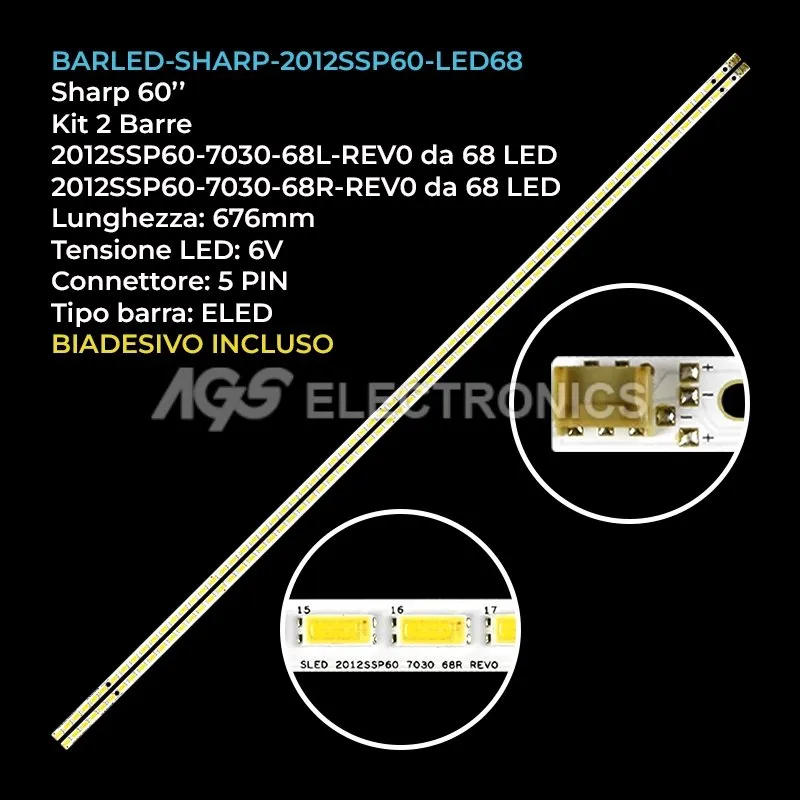kit 2 barre LED retroilluminazione per Sharp 60 pollici modello LE60A5000