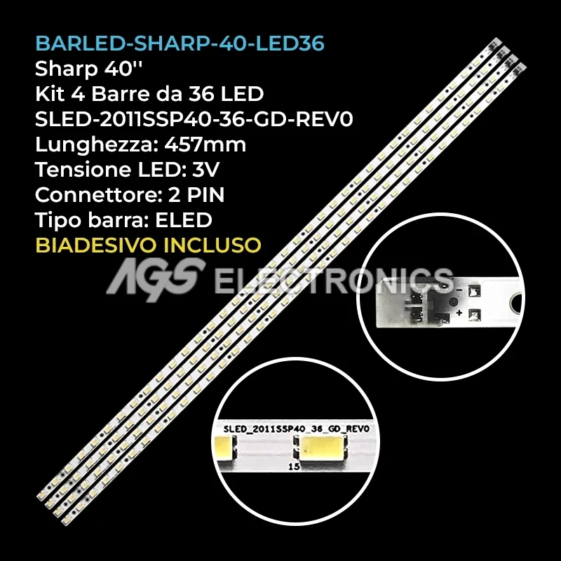 kit 4 barre LED retroilluminazione per Sharp 40 pollici modello LC40LE830M