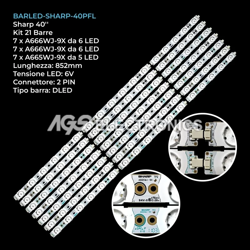 kit 21 barre LED retroilluminazione per Sharp 40 pollici modello 40PFL6655D