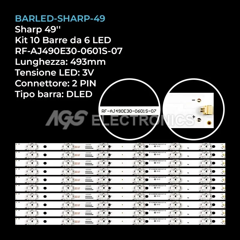 kit 10 barre LED retroilluminazione per Sharp 49 pollici modello LC49CUG8461K
