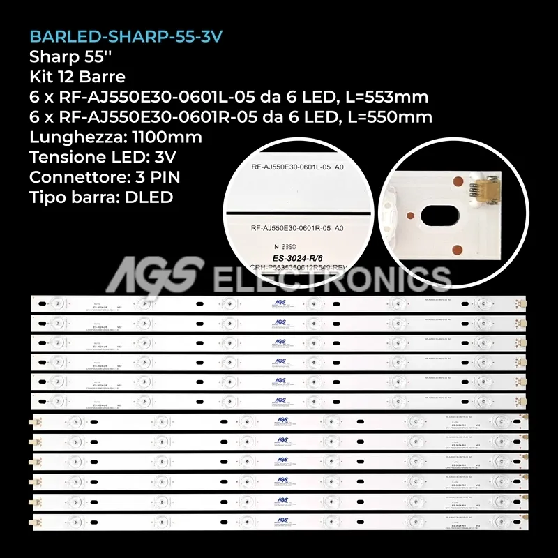 kit 12 barre LED retroilluminazione per Sharp 55 pollici modello LC55CUG8461ES