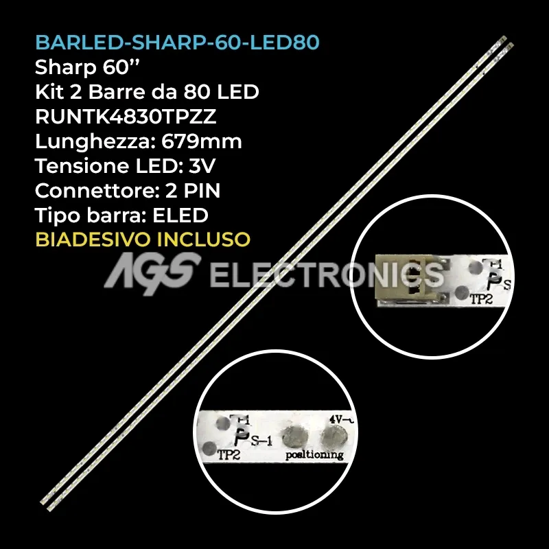 kit 2 barre LED retroilluminazione per Sharp 60 pollici modello LC60LE830U