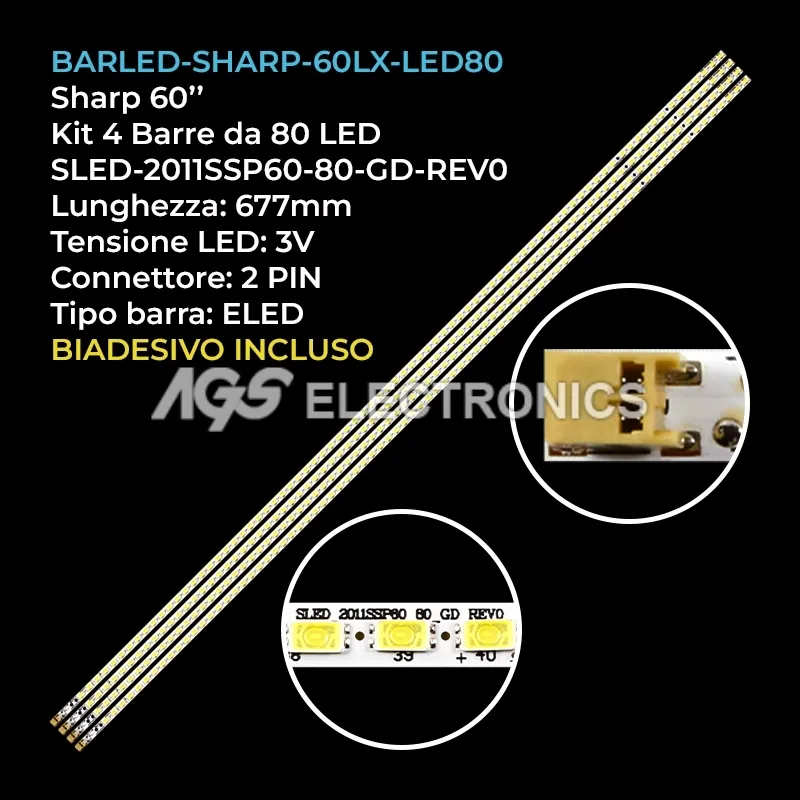 kit 4 barre LED retroilluminazione per Sharp 60 pollici modello LC60LE635A