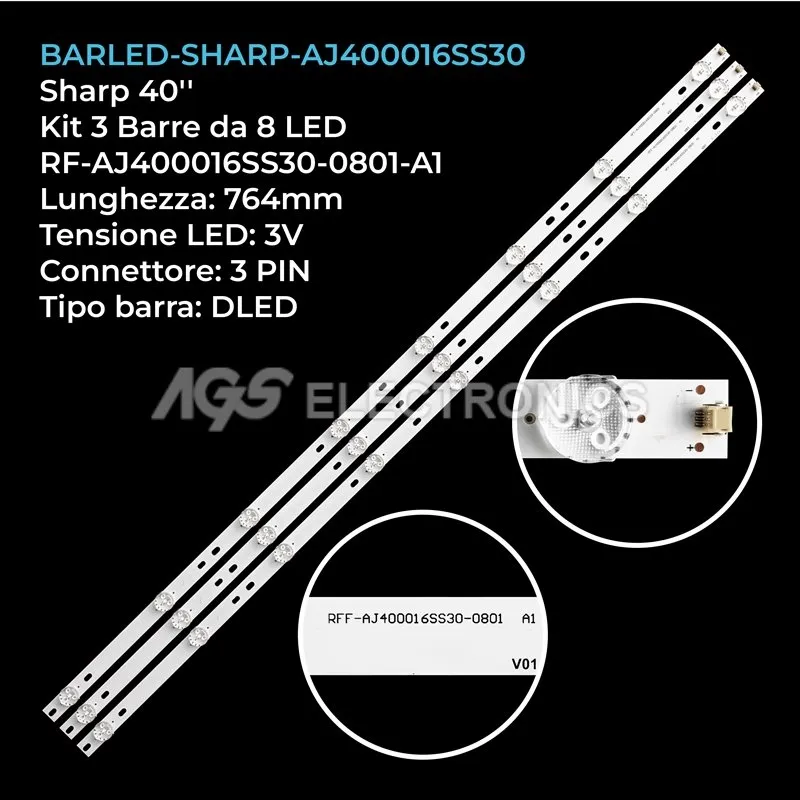 kit 3 barre LED retroilluminazione per Sharp 40 pollici modello LC40FG5342E