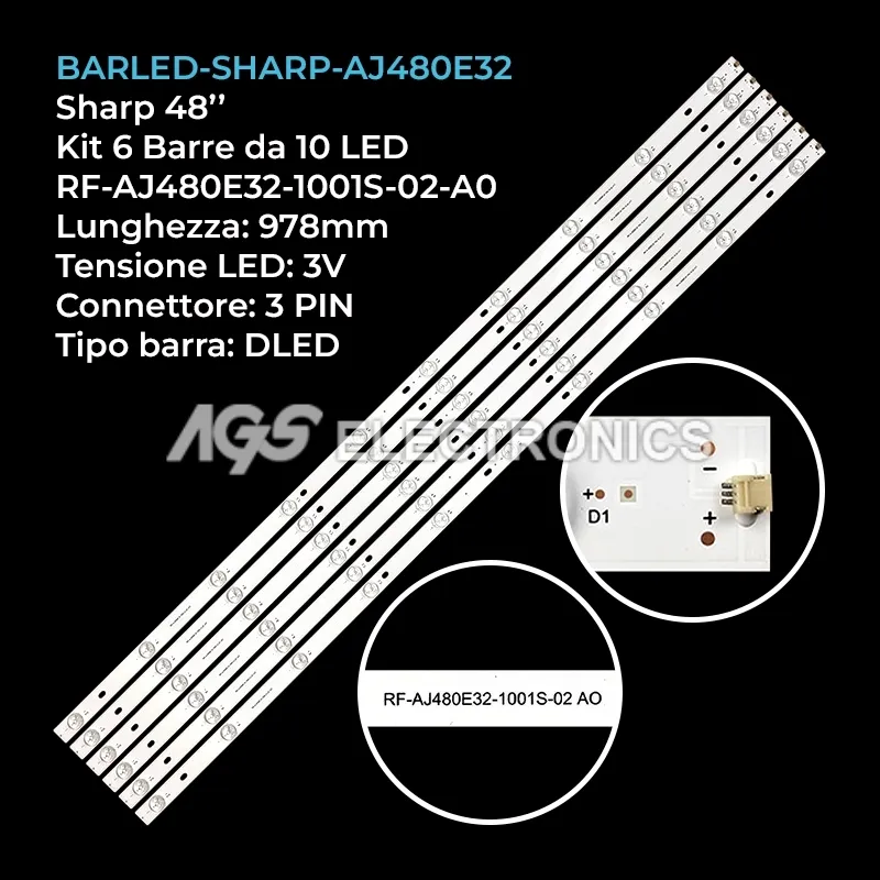 kit 6 barre LED retroilluminazione per Sharp 48 pollici modello LSC480HN08