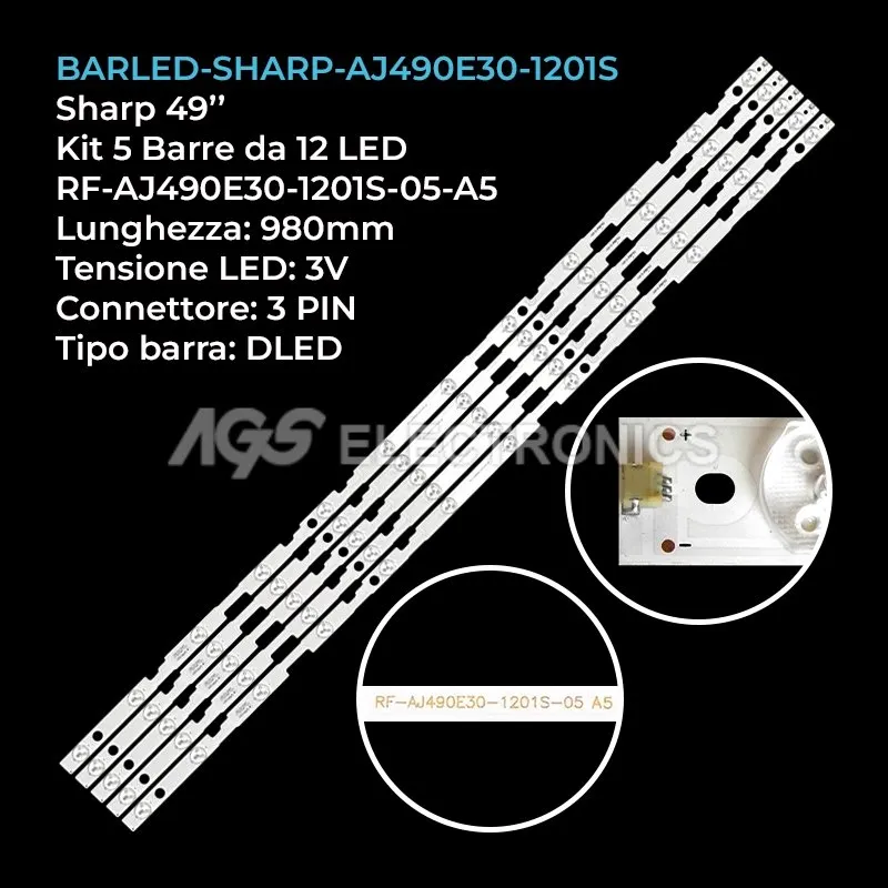 kit 5 barre LED retroilluminazione per Sharp 49 pollici modello LC49UI7352K