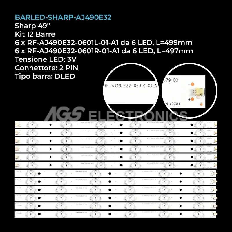 kit 12 barre LED retroilluminazione per Sharp 49 pollici modello LC45J11G001