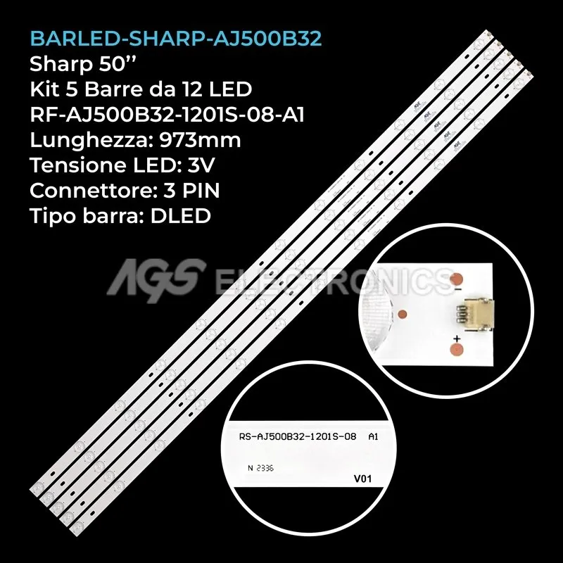 kit 5 barre LED retroilluminazione per Sharp 50 pollici modello LC50UI7422K