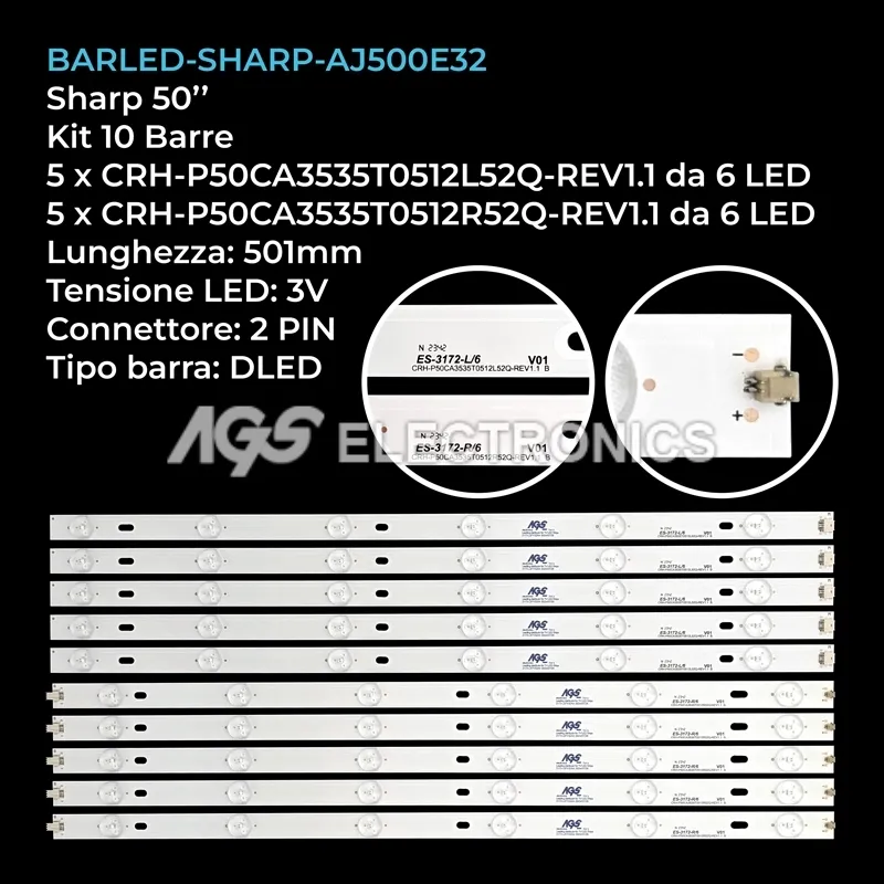 kit 10 barre LED retroilluminazione per Sharp 50 pollici modello HWV504109C