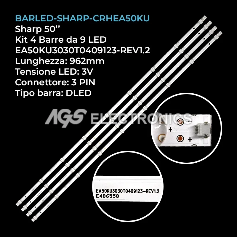 kit 4 barre LED retroilluminazione per Sharp 50 pollici modello 50DN2EA