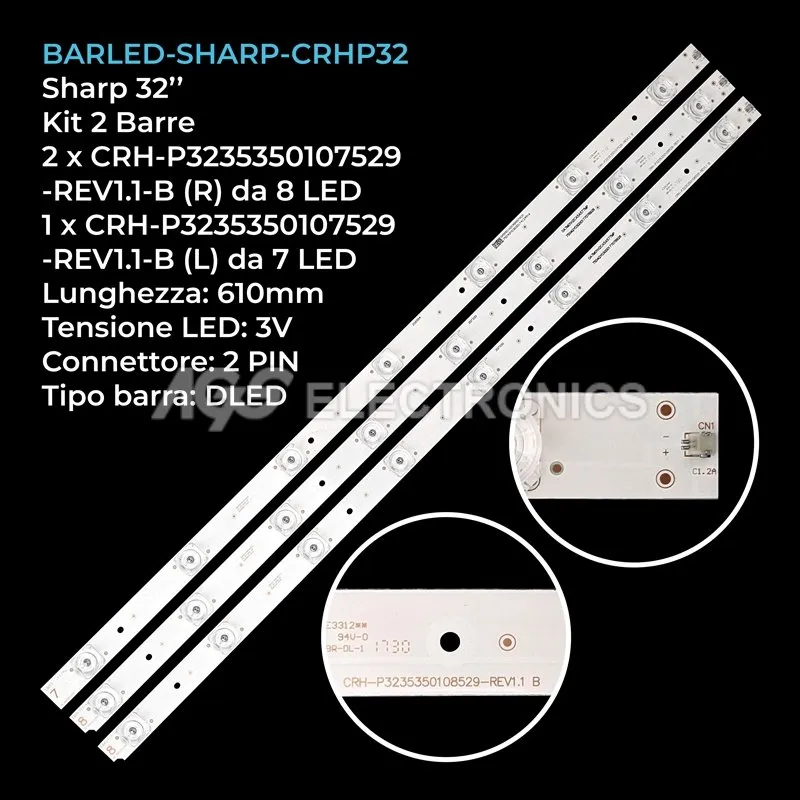 kit 3 barre LED retroilluminazione per Sharp 32 pollici modello LC32CHE5100E