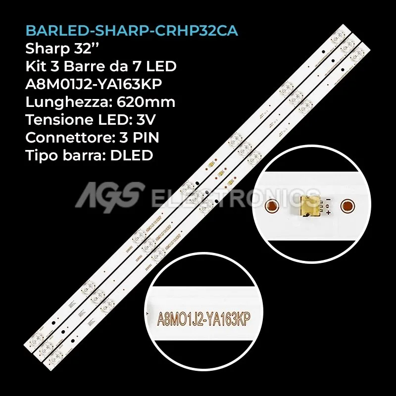 kit 3 barre LED retroilluminazione per Sharp 32 pollici modello LC32HI5012K