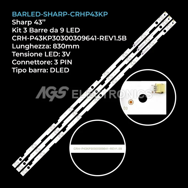 kit 3 barre LED retroilluminazione per Sharp 43 pollici modello LC43UI7552KF