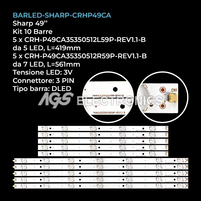 kit 10 barre LED retroilluminazione per Blaupunkt 49 pollici modello 49148O