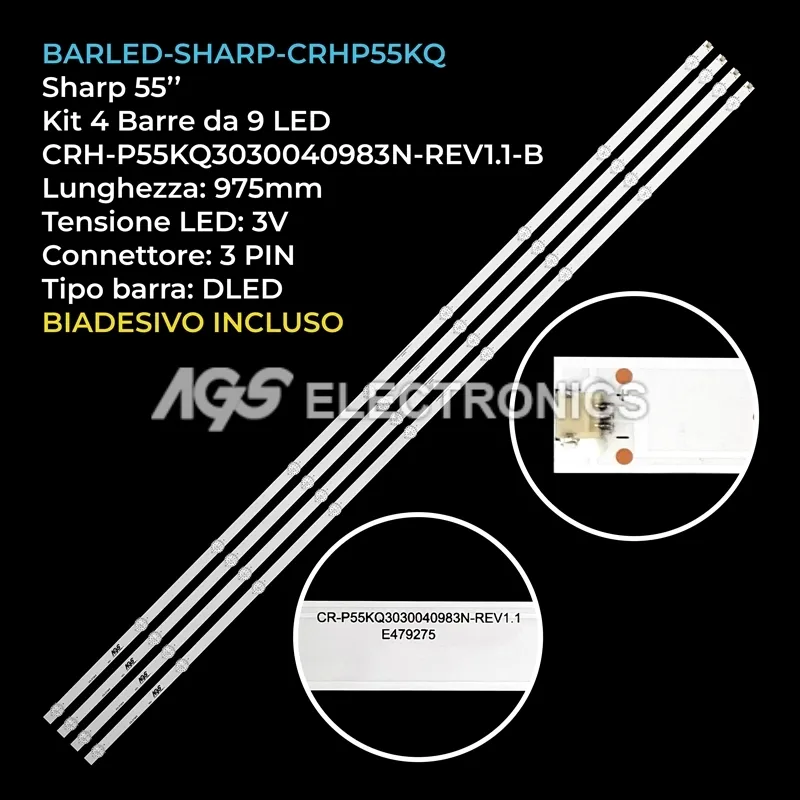 kit 4 barre LED retroilluminazione per Sharp 55 pollici modello LC2DC24G001