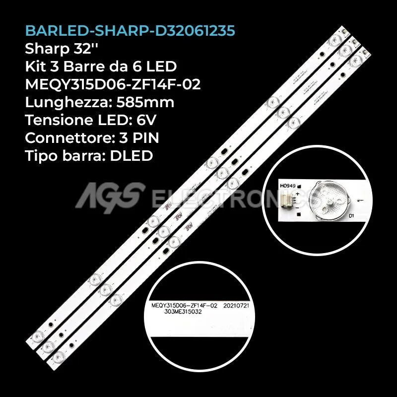 kit 3 barre LED retroilluminazione per Sharp 32 pollici modello LE32H