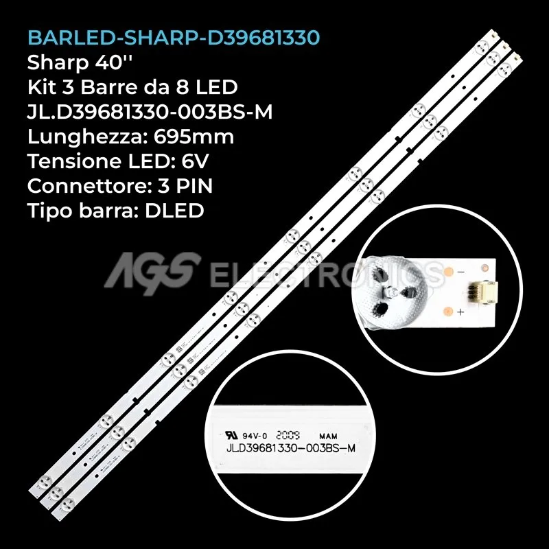 kit 3 barre LED retroilluminazione per Sharp 40 pollici modello LC40Q3000U
