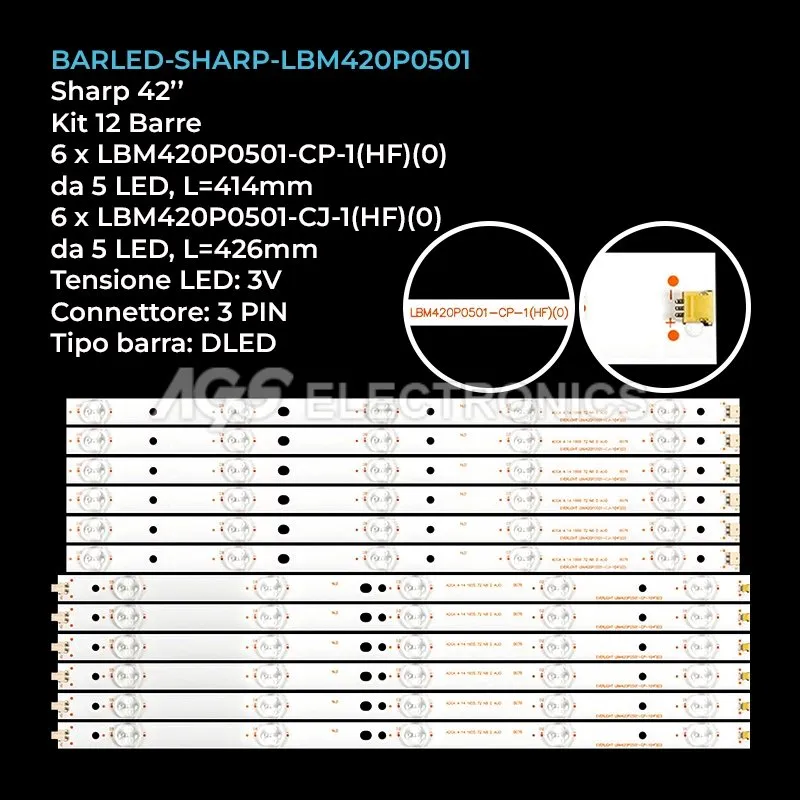kit 12 barre LED retroilluminazione per Sharp 42 pollici modello LBM420P0501