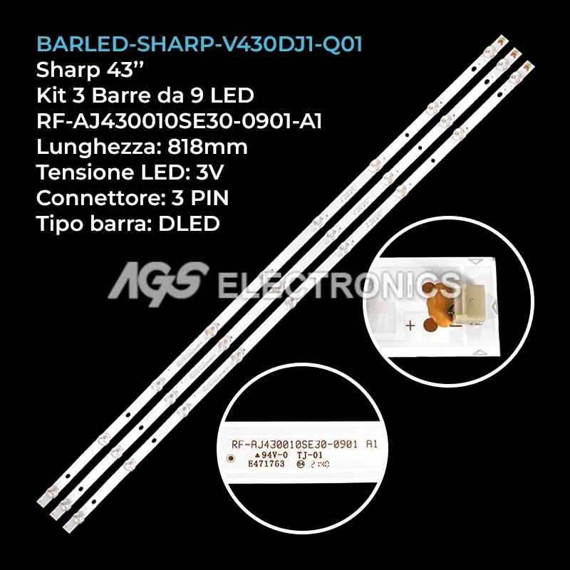 kit 3 barre LED retroilluminazione per Sharp 43 pollici modello 43BN5EA