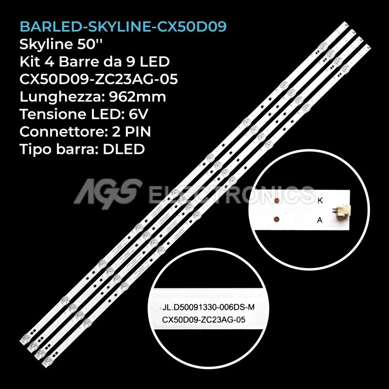 kit 4 barre LED retroilluminazione per Smartech 50 pollici modello 50LED19NUDSA22