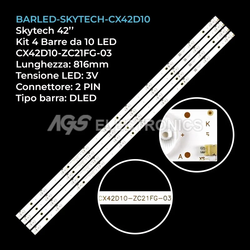kit 4 barre LED retroilluminazione per Innolux 42 pollici modello CX416M03