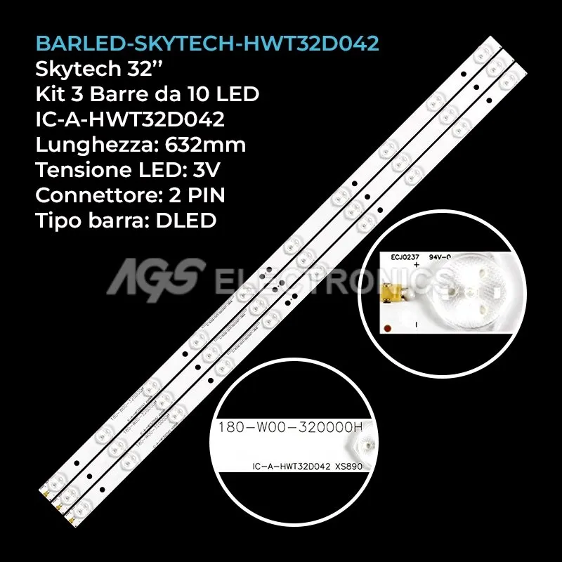 kit 3 barre LED retroilluminazione per Skytech 32 pollici modello ST3240