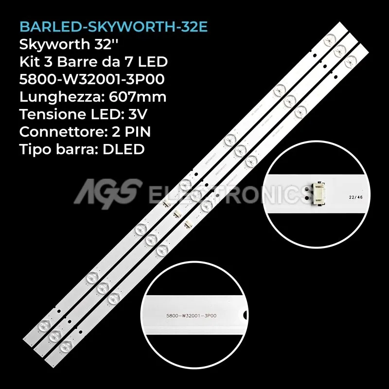kit 3 barre LED retroilluminazione per Skyworth 32 pollici modello 32E360E